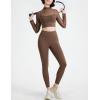 imageFlygo Yoga Shirts with Built in Bra Padded Crop Tops Long Sleeve Gym T Shirt for Women WorkoutBrown