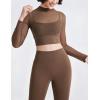 imageFlygo Yoga Shirts with Built in Bra Padded Crop Tops Long Sleeve Gym T Shirt for Women WorkoutBrown