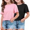 imageFlygo 2 Pack Crop Tops for Girls Cute Ruched Cotton TShirts Short Sleeve Tee Shirts Summer Crewneck Basic Tshirt 714 YearsBlackpink