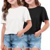 imageFlygo 2 Pack Crop Tops for Girls Cute Ruched Cotton TShirts Short Sleeve Tee Shirts Summer Crewneck Basic Tshirt 714 YearsBlackwhite