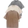 imageFlygo 3 Pack Men Oversized T Shirts Acid Washed Unisex Tee Loose Fit Short Sleeve Casual Streetwear Baggy Basic TopsGreykhakibeige