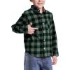 imageFlygo Boys Girls Long Sleeve Plaid Button Up Shirt Kids Casual Button Down Shirts Tops with PocketsGreen Black Plaid