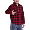 imageFlygo Boys Girls Long Sleeve Plaid Button Up Shirt Kids Casual Button Down Shirts Tops with PocketsRed Black Plaid