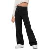 imageFlygo Girls Flare Yoga Pants Kids High Waisted Multiple Pockets Bell Bottoms Button Bootcut Stretchy PantsBlack