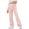 imageFlygo Girls Flare Yoga Pants Kids High Waisted Multiple Pockets Bell Bottoms Button Bootcut Stretchy PantsPink