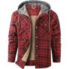 imageFlygo Mens Flannel Jacket Loose Plaid Sherpa Lined Flannel Shirt Snap Button Warm Winter Jackets Pockets02 Hooded Red