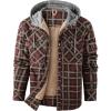 imageFlygo Mens Flannel Jacket Loose Plaid Sherpa Lined Flannel Shirt Snap Button Warm Winter Jackets Pockets02 Hooded Red Coffee