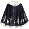 imageFlygo Women Girls Cute Fleece Lined Hooded Cape Poncho Cloak Coat Animal PrintedDark Blue