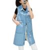imageFlygo Womens Casual Button Up Sleeveless Denim Jean Mid Long Vest Gilet JacketLight Blue