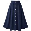 imageFlygo Womens Casual Elastic Waist Flared Pleated A Line Maxi Long SkirtNavy
