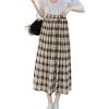 imageFlygo Womens Casual Summer High Waisted A Line Pleated Long SkirtKhaki