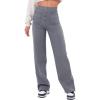 imageFlygo Womens High Waisted Multiple Pockets Straight Leg Flexipants Stretchy Work Trousers Button Down Casual PantsGrey