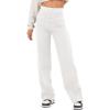 imageFlygo Womens High Waisted Multiple Pockets Straight Leg Flexipants Stretchy Work Trousers Button Down Casual PantsWhite