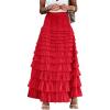 imageFlygo Womens Long Maxi Tulle Skirts A Line Ruffle High Waisted Tiered Layered Mesh Tutu Skirt PetticoatRed