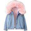 imageFlygo Womens Oversized Warm Sherpa Lined Faux Fur Hooded Denim Jacket Jean CoatPink
