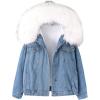 imageFlygo Womens Oversized Warm Sherpa Lined Faux Fur Hooded Denim Jacket Jean CoatWhite