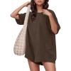 imageFlygo Womens Romper Short Sleeve Tee Rompers Crewneck Jumpsuit Back V Neck Casual Hot Shot One Piece Outfits with PocketsChocolate Chip