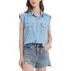 imageFlygo Womens Sleeveless Button Down Denim Shirt Collared Chambray Loose Jean Tank Tops with PocketsLightblue