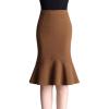 imageFlygo Womens Trendy Wool Blend Mermaid Skirt Midi Tail Pencil SkirtsKhaki