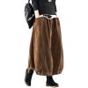 imageFlygo Womens Vintage Corduroy ALine Pleated Long Midi Skirt with PocketsCoffee