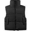 imageFlygo Womens Winter Crop Vest Sleeveless Quilted Puffer Vest Padded Gilet Jacket Warm Outerwear PocketsBlack