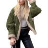 imageFlygo Womens Winter Faux Suede Jacket Sherpa Lined Jacket Button Down Lapel Fleece Jacket Winter Coat with PocketsGreen