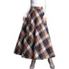 imageFlygo Womens Winter Warm Wool Plaid ALine Pleated Maxi Long Skirt Back ElasticKhaki Plaid
