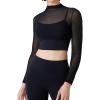 imageFlygo Yoga Shirts with Built in Bra Padded Crop Tops Long Sleeve Gym T Shirt for Women WorkoutBlack
