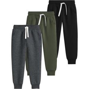 imageFlygo 3 Pack Boys Sweatpants Kids Active Joggers Athletic Casual Basic Pull On Pants with Pockets DrawstringBlackdarkgreyarmygreen