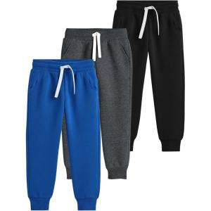 imageFlygo 3 Pack Boys Sweatpants Kids Active Joggers Athletic Casual Basic Pull On Pants with Pockets DrawstringBlackdarkgreyblue