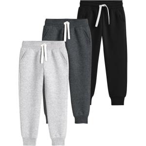 imageFlygo 3 Pack Boys Sweatpants Kids Active Joggers Athletic Casual Basic Pull On Pants with Pockets DrawstringBlackdarkgreylightgrey