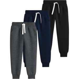 imageFlygo 3 Pack Boys Sweatpants Kids Active Joggers Athletic Casual Basic Pull On Pants with Pockets DrawstringBlackdarkgreynavy