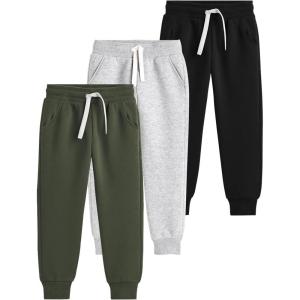 imageFlygo 3 Pack Boys Sweatpants Kids Active Joggers Athletic Casual Basic Pull On Pants with Pockets DrawstringBlacklightgreyarmygreen