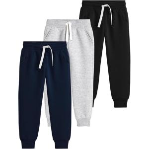 imageFlygo 3 Pack Boys Sweatpants Kids Active Joggers Athletic Casual Basic Pull On Pants with Pockets DrawstringBlacklightgreynavy