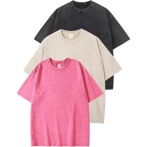 imageFlygo 3 Pack Men Oversized T Shirts Acid Washed Unisex Tee Loose Fit Short Sleeve Casual Streetwear Baggy Basic TopsBlackbeigerose