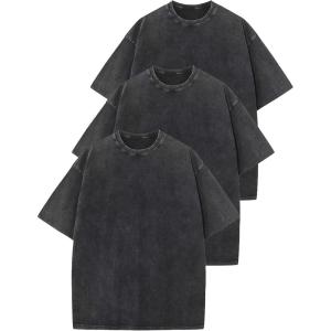 imageFlygo 3 Pack Men Oversized T Shirts Acid Washed Unisex Tee Loose Fit Short Sleeve Casual Streetwear Baggy Basic TopsBlackblackblack