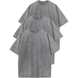 imageFlygo 3 Pack Men Oversized T Shirts Acid Washed Unisex Tee Loose Fit Short Sleeve Casual Streetwear Baggy Basic TopsGreygreygrey