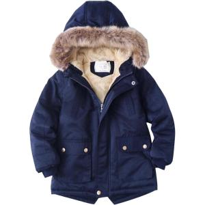 imageFlygo Boys Winter Coat Fleece Lined Kids Puffer Jacket Warm Quilted Hooded Parka JacketsNavy