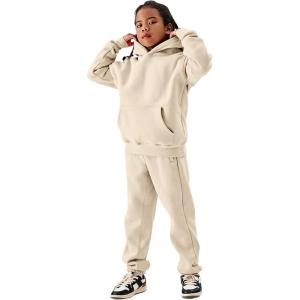 imageFlygo Girls Boys Fleece 2 Piece Outfits Pants Set Hoodies Sweatshirt and Jogger SweatpantsBeige