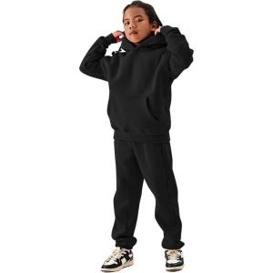 imageFlygo Girls Boys Fleece 2 Piece Outfits Pants Set Hoodies Sweatshirt and Jogger SweatpantsBlack