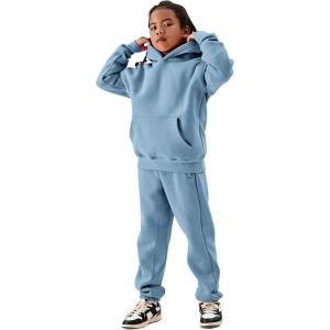 imageFlygo Girls Boys Fleece 2 Piece Outfits Pants Set Hoodies Sweatshirt and Jogger SweatpantsBlue