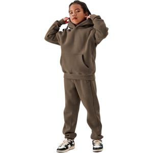 imageFlygo Girls Boys Fleece 2 Piece Outfits Pants Set Hoodies Sweatshirt and Jogger SweatpantsCoffee