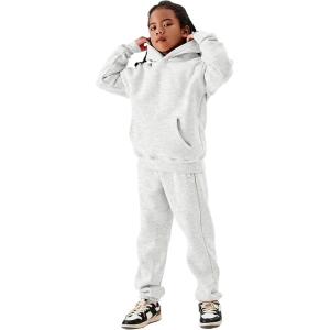 imageFlygo Girls Boys Fleece 2 Piece Outfits Pants Set Hoodies Sweatshirt and Jogger SweatpantsGrey