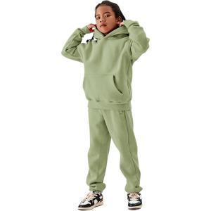 imageFlygo Girls Boys Fleece 2 Piece Outfits Pants Set Hoodies Sweatshirt and Jogger SweatpantsGreygreen