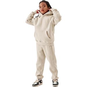 imageFlygo Girls Boys Fleece 2 Piece Outfits Pants Set Hoodies Sweatshirt and Jogger SweatpantsKhaki