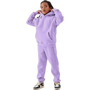 imageFlygo Girls Boys Fleece 2 Piece Outfits Pants Set Hoodies Sweatshirt and Jogger SweatpantsPurple