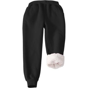 imageFlygo Girls Boys Fleece Joggers Sweatpants Sherpa Lined Winter Warm Elastic Waist Jogger Pants with PocketsBlack