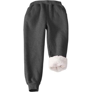 imageFlygo Girls Boys Fleece Joggers Sweatpants Sherpa Lined Winter Warm Elastic Waist Jogger Pants with PocketsDarkgrey