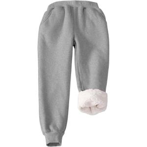 imageFlygo Girls Boys Fleece Joggers Sweatpants Sherpa Lined Winter Warm Elastic Waist Jogger Pants with PocketsLightgrey