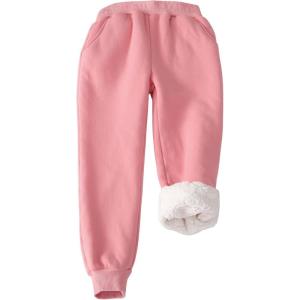 imageFlygo Girls Boys Fleece Joggers Sweatpants Sherpa Lined Winter Warm Elastic Waist Jogger Pants with PocketsPink